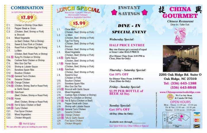 China Gourmet - Oak Ridge, NC menu_pic