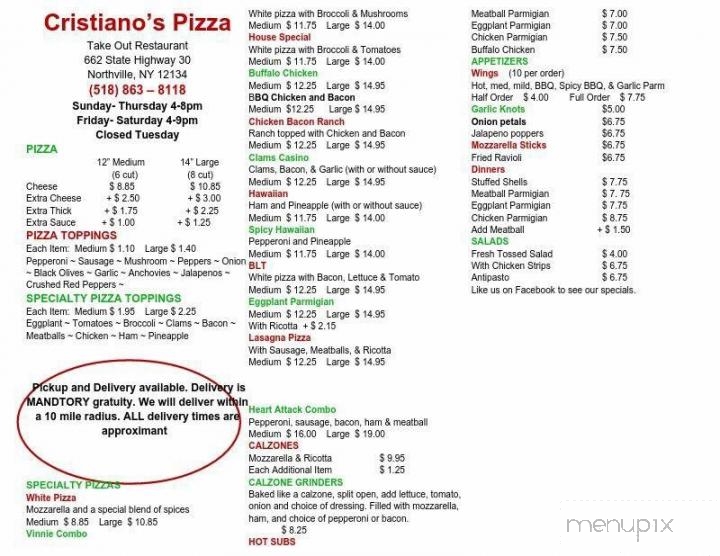 Cristiano's Pizza - Northville, NY