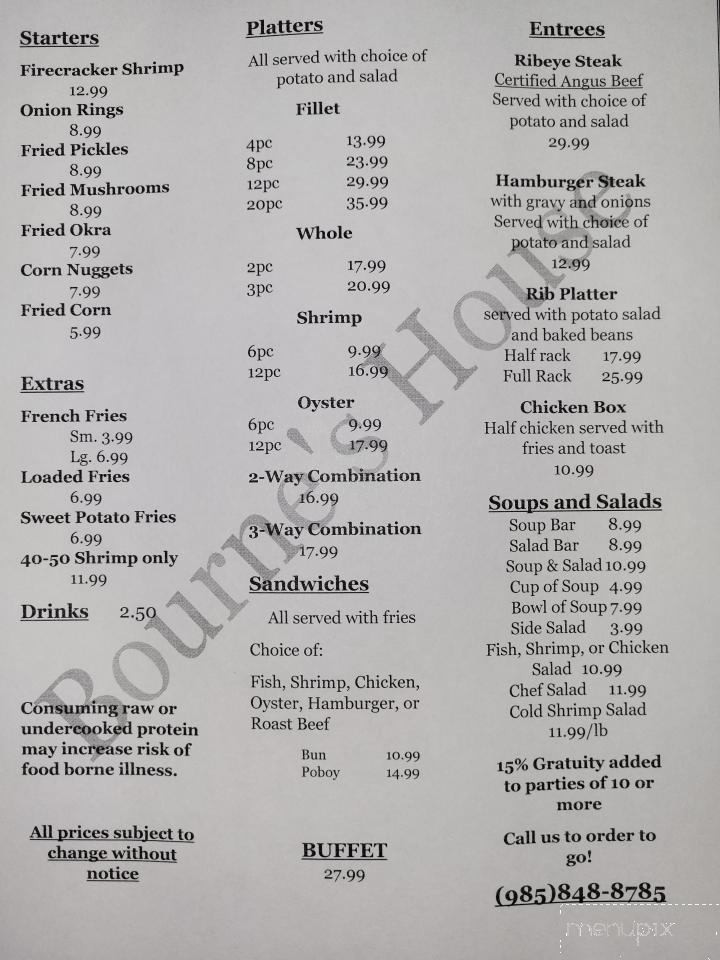 Bourne's House - Franklinton, LA menu_pic