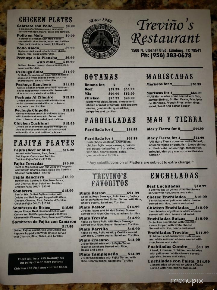 Trevino's Restaurant - Edinburg, TX menu_pic