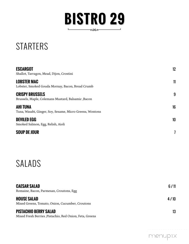 Bistro 29 - Murphy, NC menu_pic