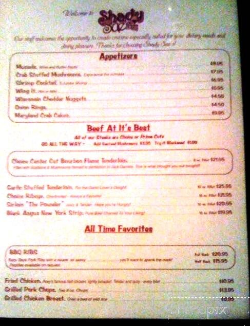 Shady Sue's - Rhinelander, WI menu_pic