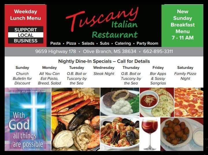 Menu of Tuscany Italian Restaurant in Olive Branch, MS 38654