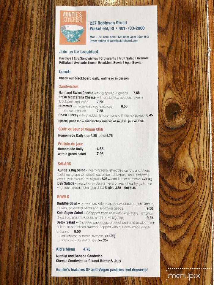 Auntie's Kitchen - Wakefield, RI menu_pic