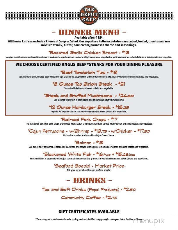 The Depot Cafe - Fredericktown, MO menu_pic