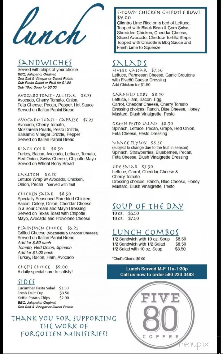 Five80 Coffeehouse - Enid, OK menu_pic