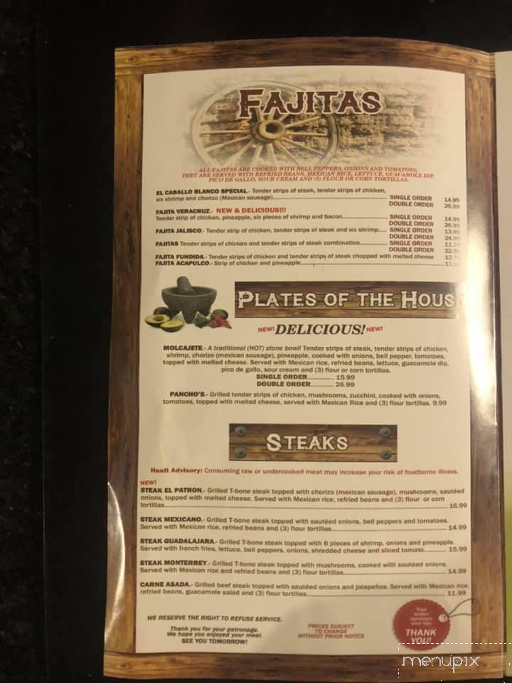 El Caballo Blanco Mexican - Connersville, IN menu_pic
