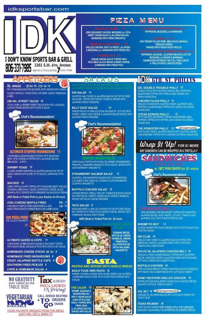 IDK Sports Bar and Grill - Amarillo, TX menu_pic