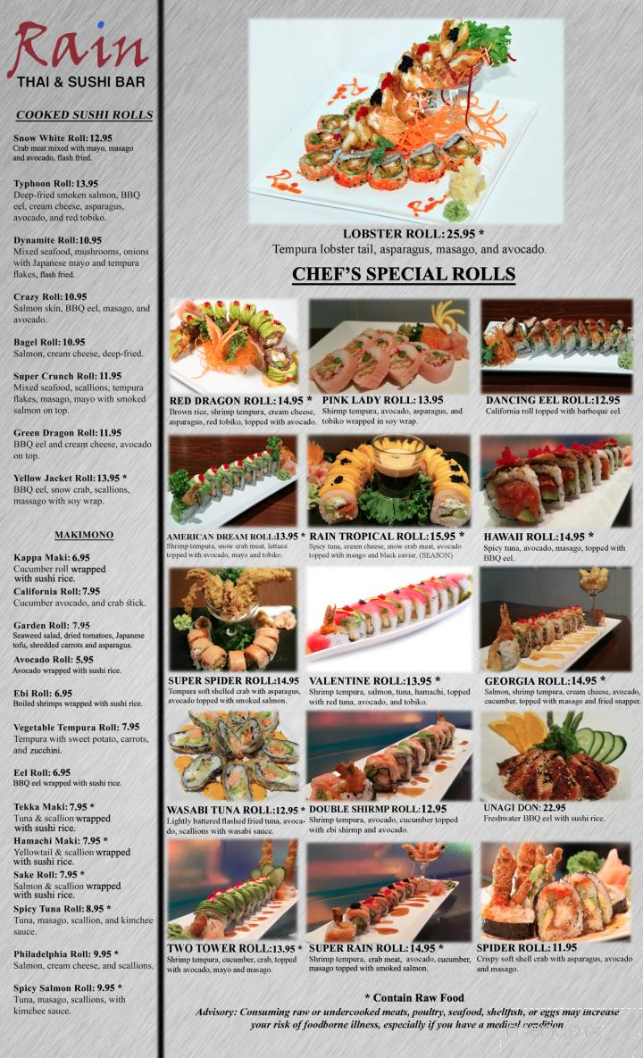 Rain Thai & Sushi Bar - Atlanta, GA menu_pic