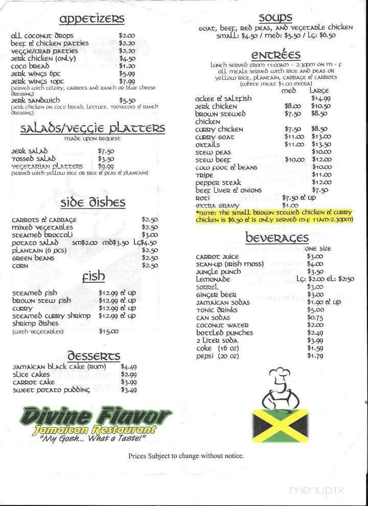Divine Flavor Jamaican Restaurant - Jonesboro, GA menu_pic