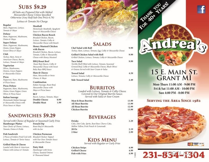 Andrea's Italian Pizza - Grant, MI menu_pic