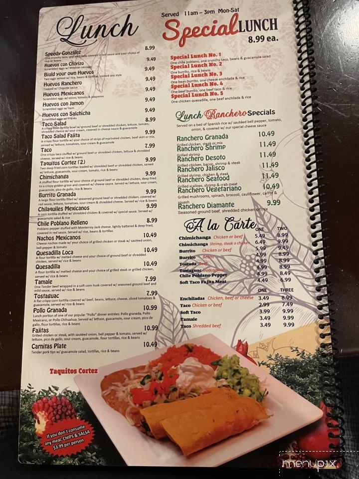 Granada Grill - Hot Springs Village, AR menu_pic