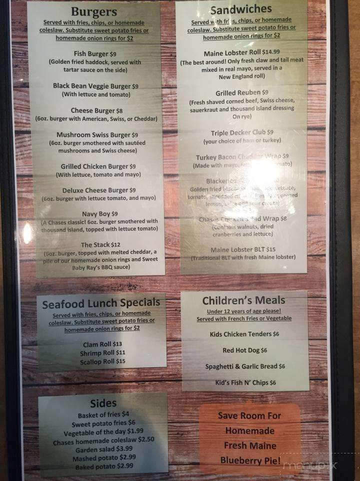 Chase's Restaurant - Winter Harbor, ME menu_pic