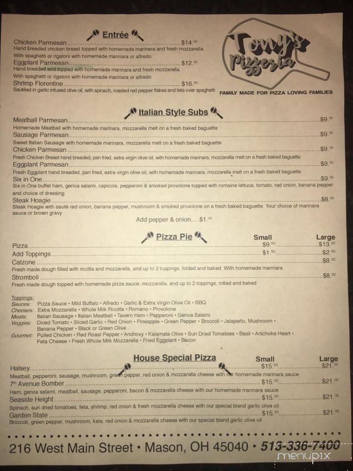 Tony's Pizzeria - Mason, OH menu_pic