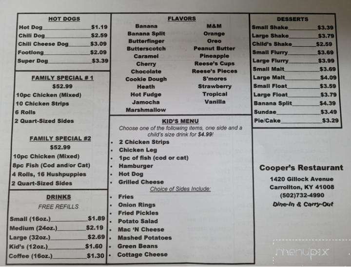 Cooper Restaurant - Carrollton, KY menu_pic