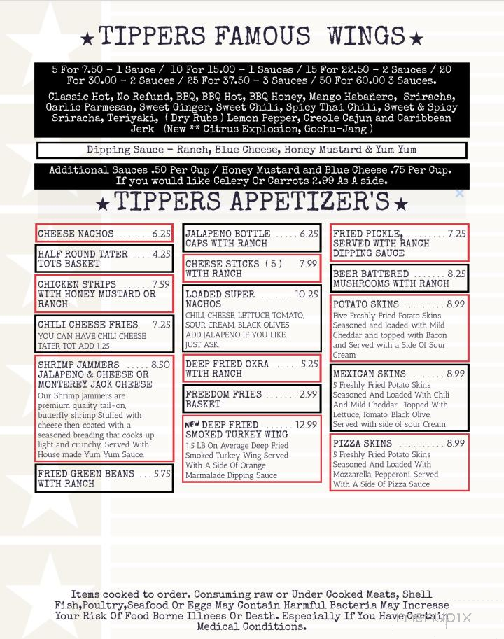 Tippers Neighborhood Pub Incorporated - Clarksville, TN menu_pic