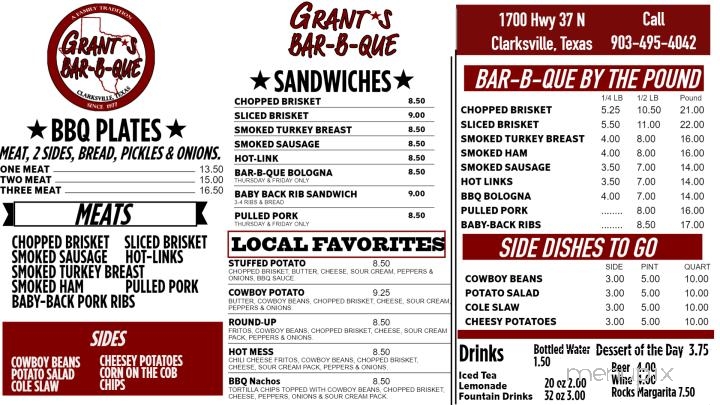 Grant's Bar-B-Que - Clarksville, TX menu_pic