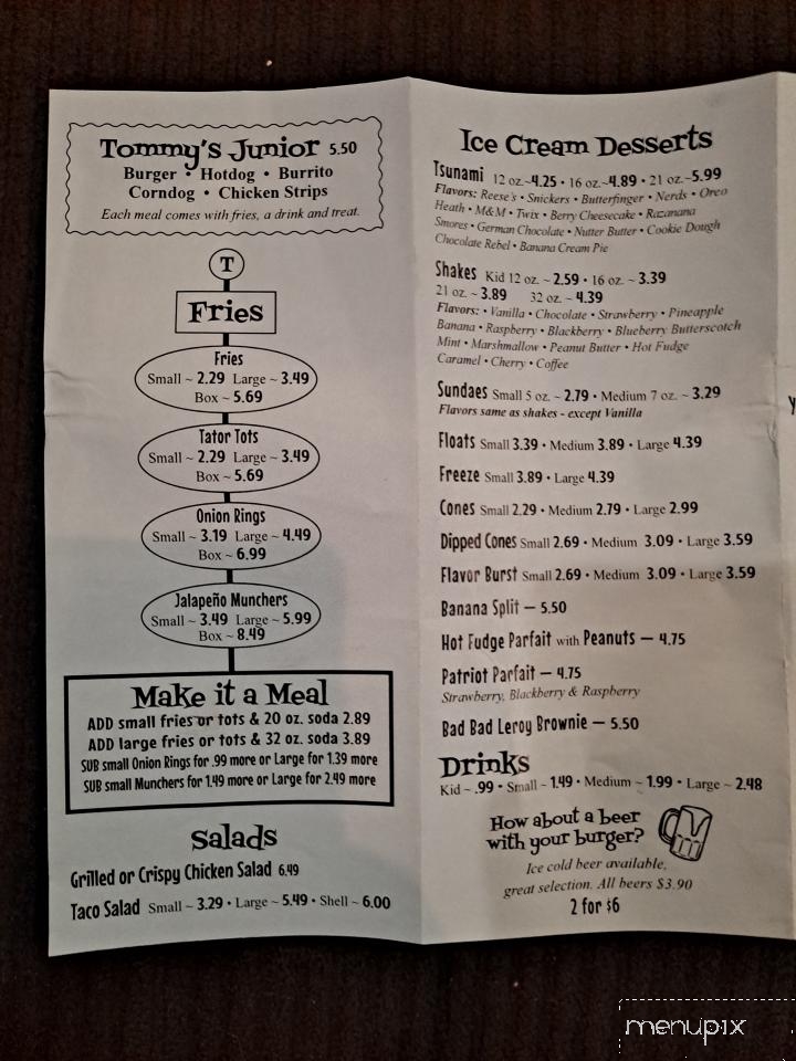 Tommy's All American Burger Co - Myrtle Creek, OR menu_pic