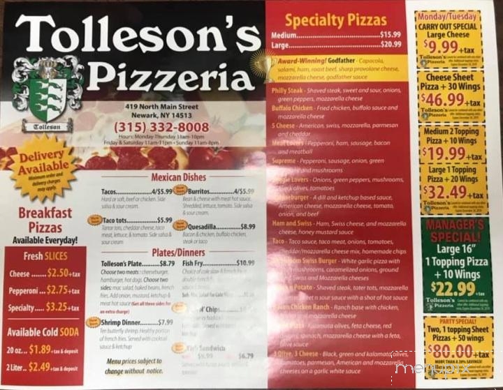Tolleson's Pizzeria - Newark, NY