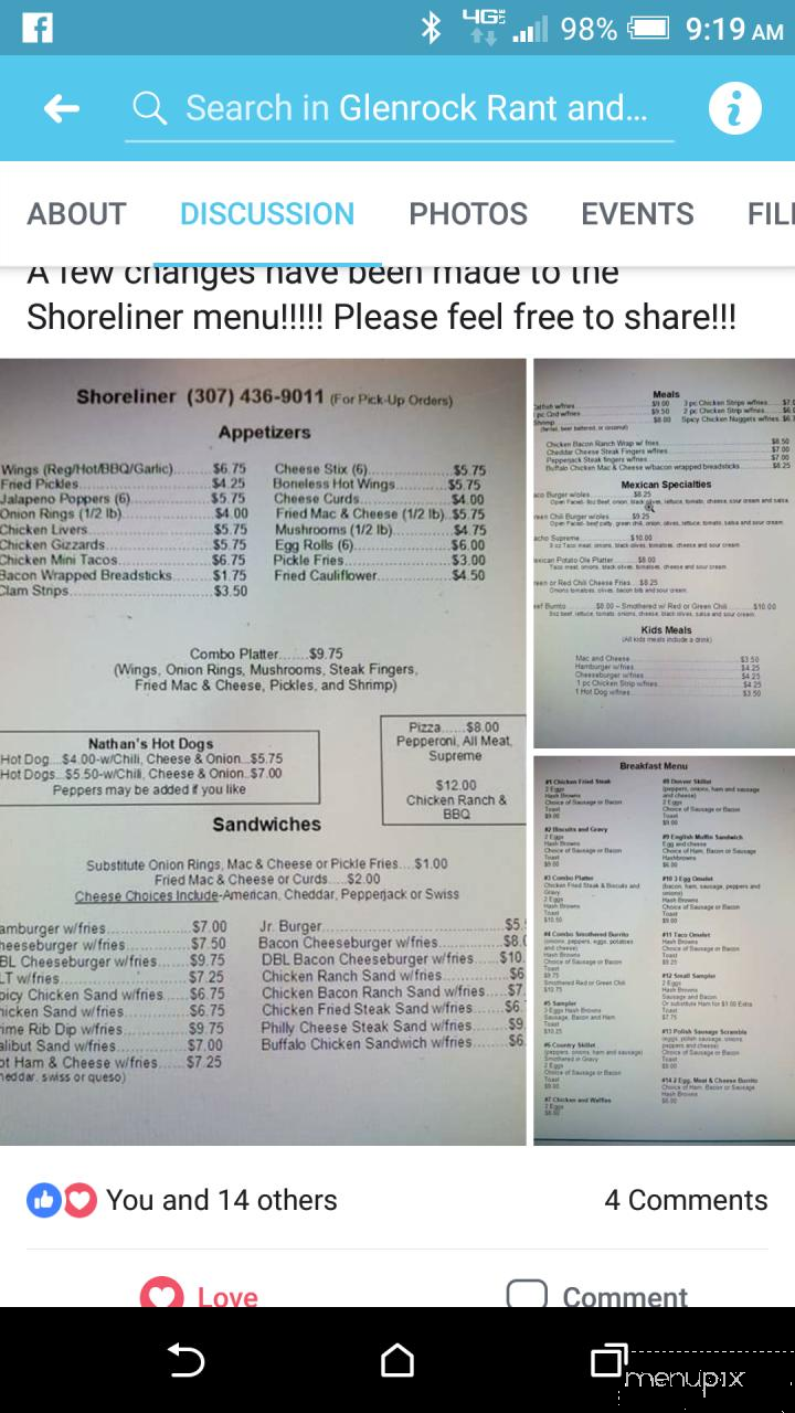 Shoreliner - Glenrock, WY menu_pic