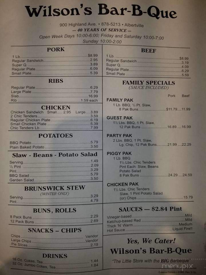 Wilson's Barbeque - Albertville, AL menu_pic