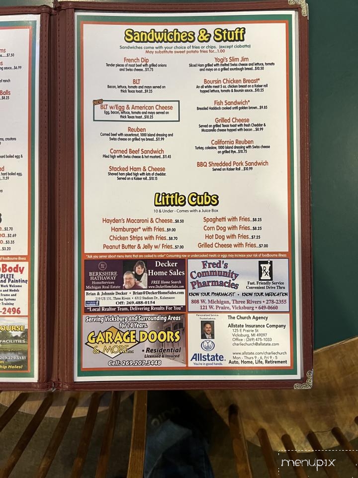 Yogi's - Vicksburg, MI menu_pic