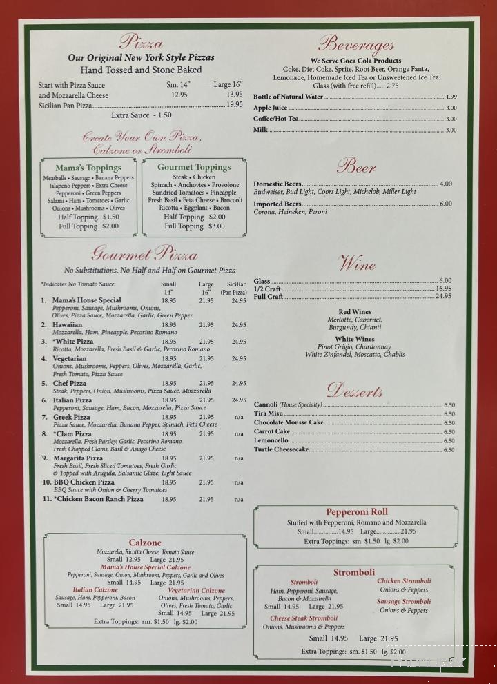 Mama Di Roma - Fairmont, WV menu_pic