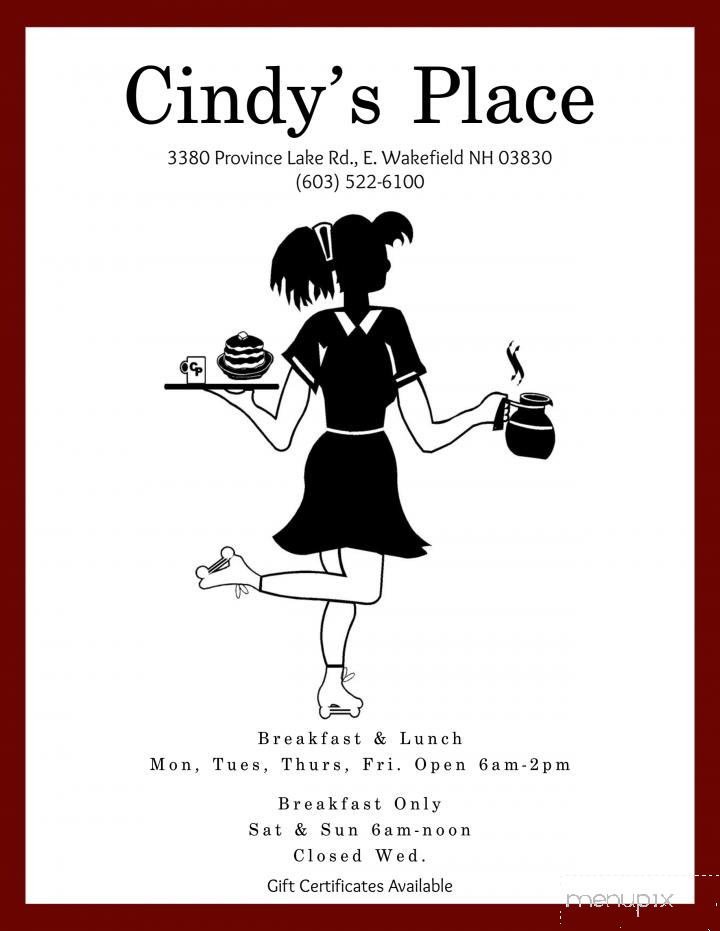 Cindy's Place - Wakefield, NH menu_pic