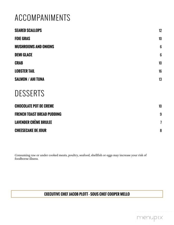 Bistro 29 - Murphy, NC menu_pic