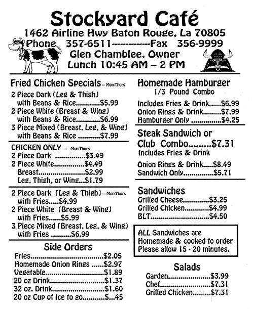Dominique's Stockyard Cafe - Baton Rouge, LA menu_pic