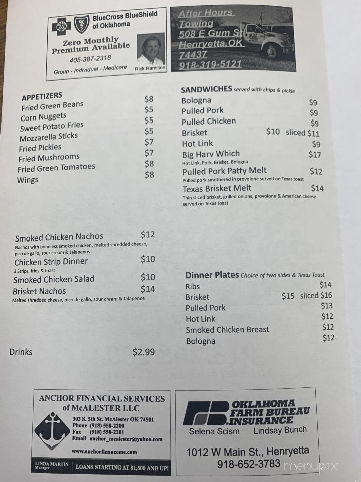 Harvey Q's - Henryetta, OK menu_pic