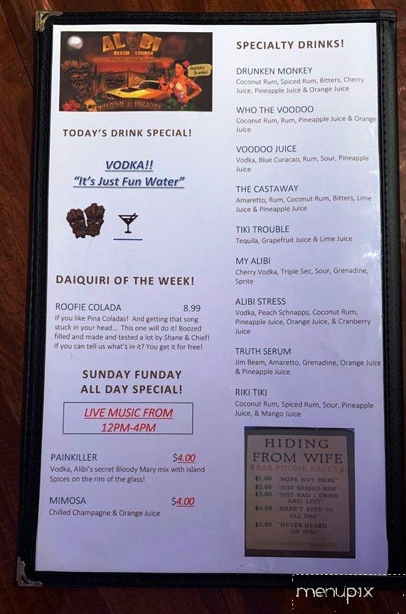Alibi Beach Louge & Grill - Panama City, FL menu_pic
