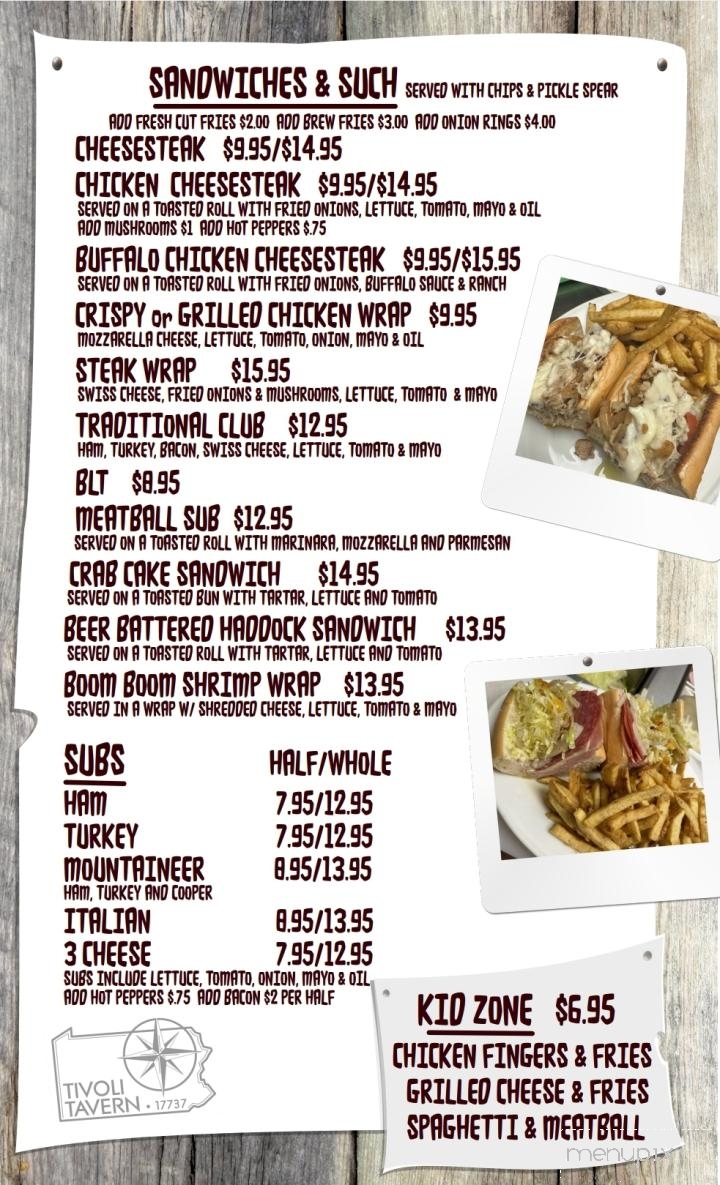 Tivoli Tavern - Hughesville, PA menu_pic