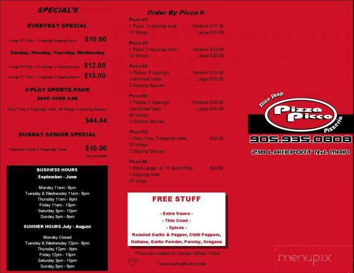 Pizza Picco - Saint Catharines, ON menu_pic