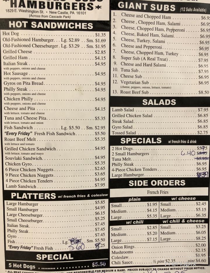 Jimmy's - New Castle, PA menu_pic