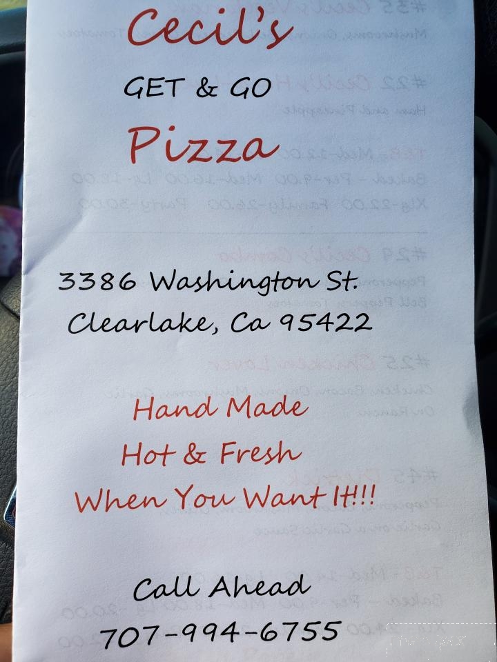 Cecil's Take N Bake Pizza - Clearlake, CA menu_pic