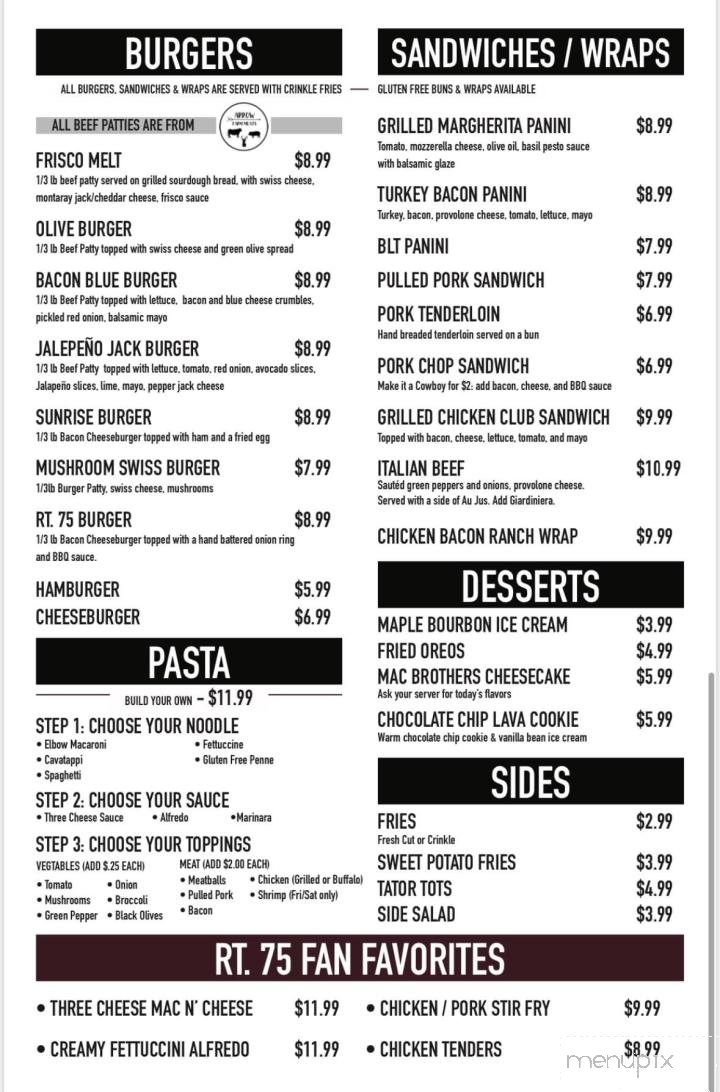 Route 75 Bar & Grill - Dakota, IL menu_pic