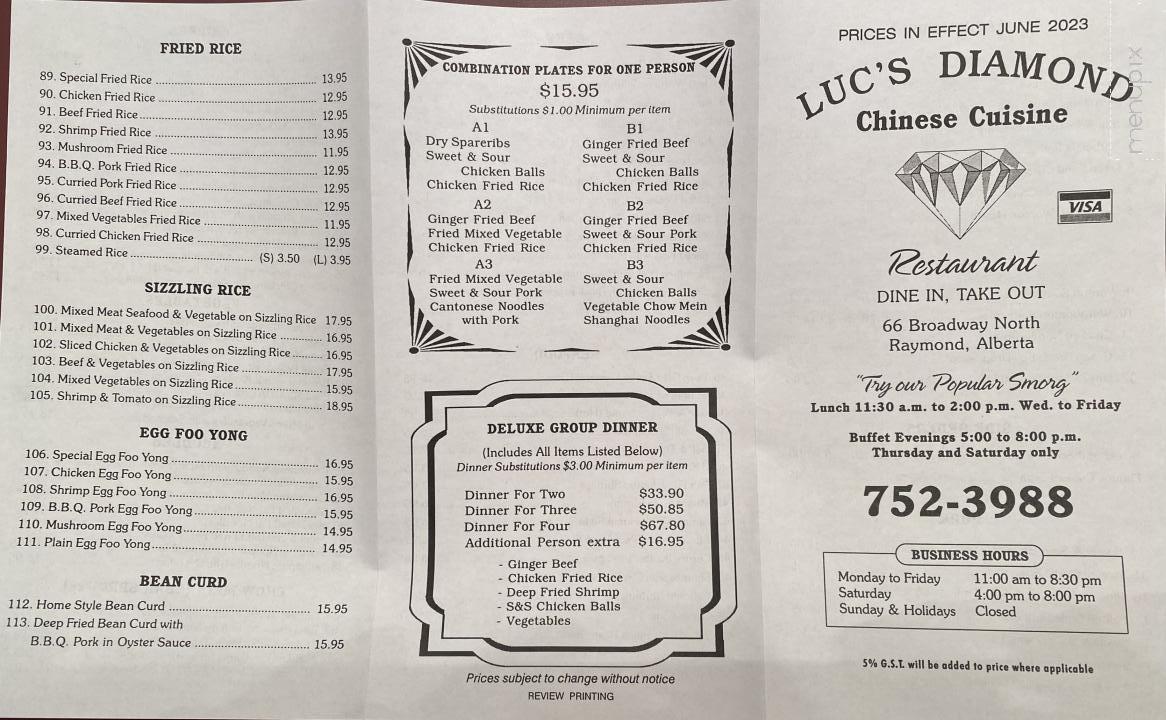 New Diamond Restaurant - Raymond, AB menu_pic