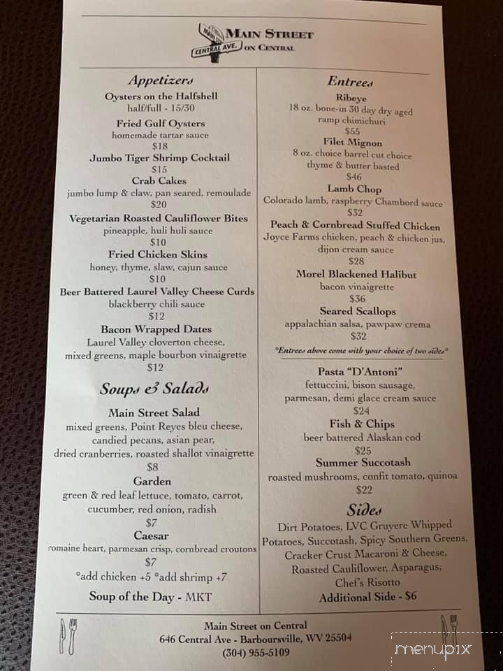 Main Street On Central - Barboursville, WV menu_pic