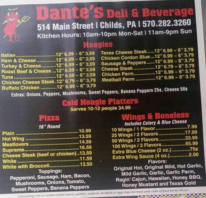 Dante's Deli & Beverage - Childs, PA menu_pic