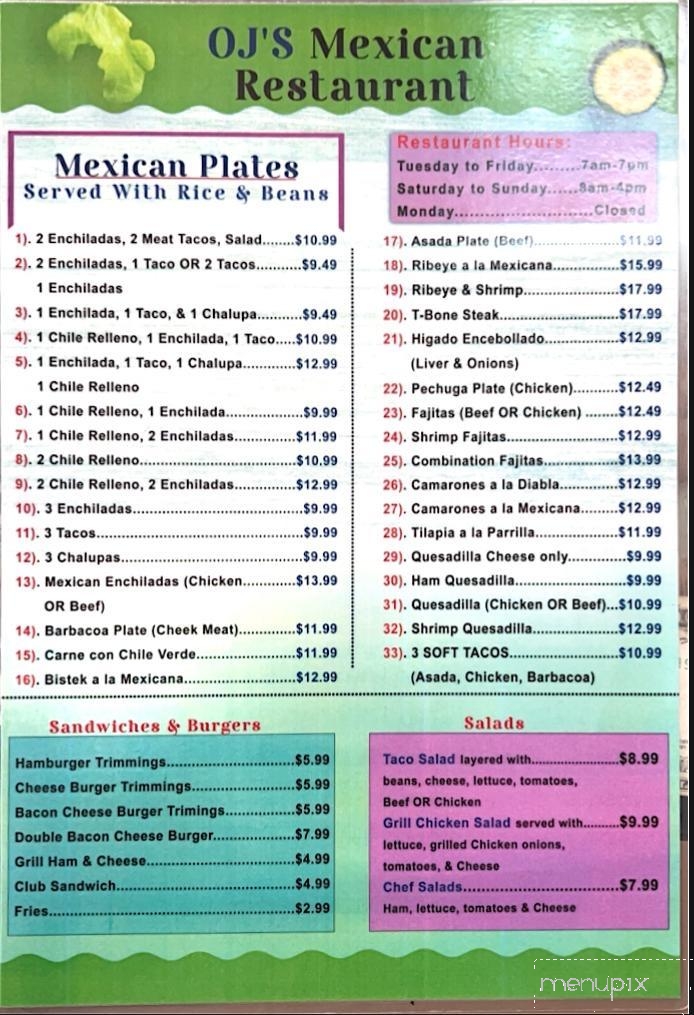 OJ Mexican Restaurant - Claude, TX menu_pic