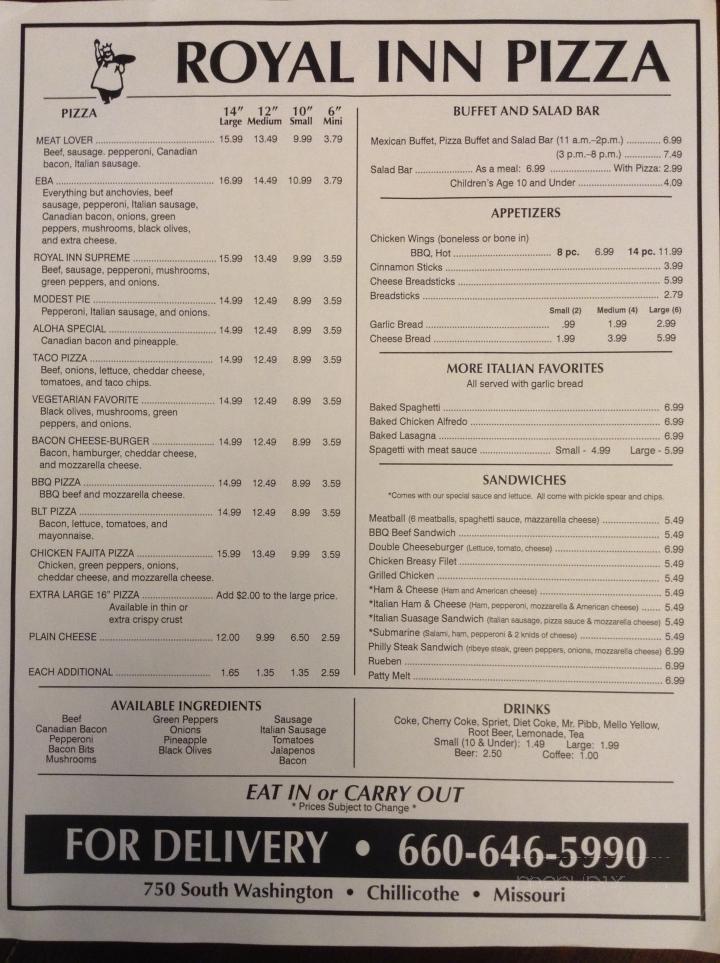 Royal Inn Pizza Pasta & Subs - Chillicothe, MO menu_pic