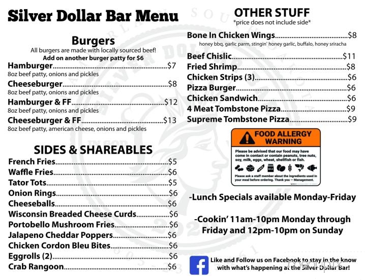 Silver Dollar Bar - Chamberlain, SD menu_pic