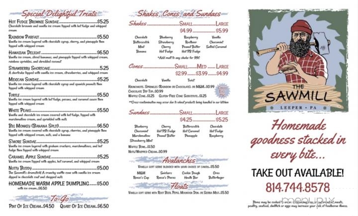 Sawmill - Leeper, PA menu_pic