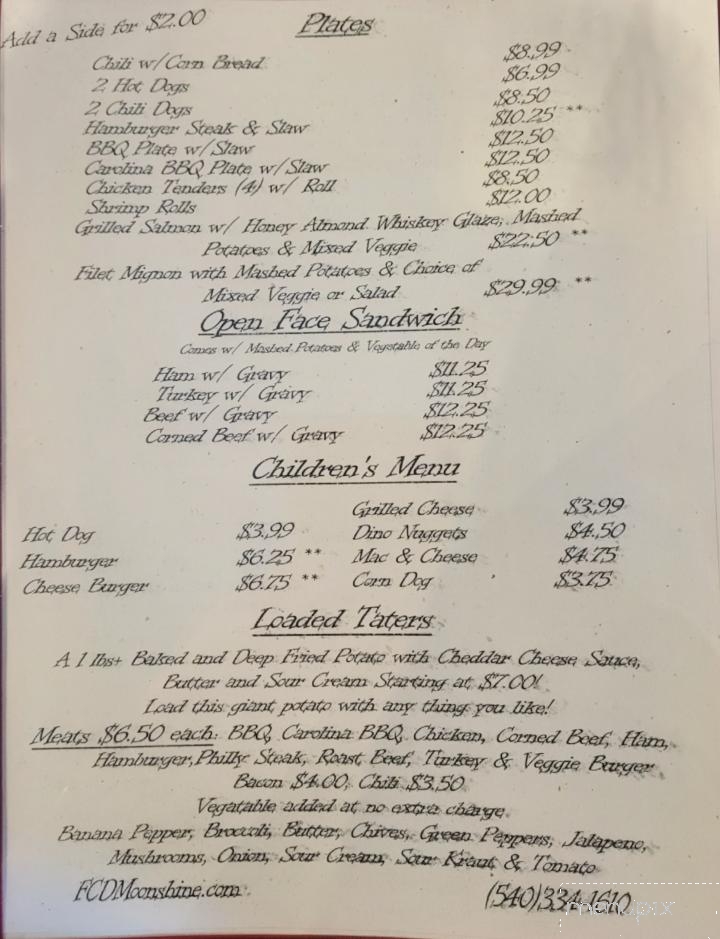 Franklin County Distilleries - Boones Mill, VA menu_pic