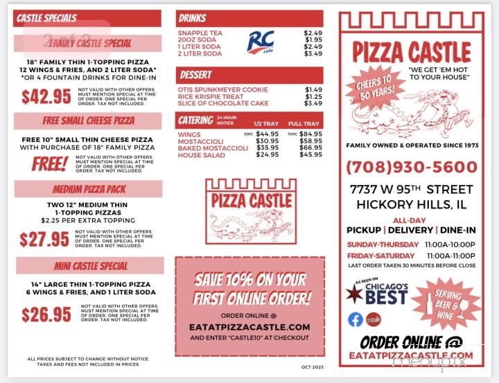 Pizza Castle - Hickory Hills, IL menu_pic