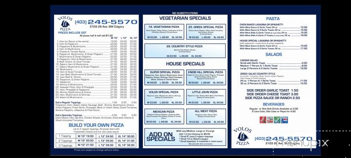 Volos Pizza - Calgary, AB menu_pic