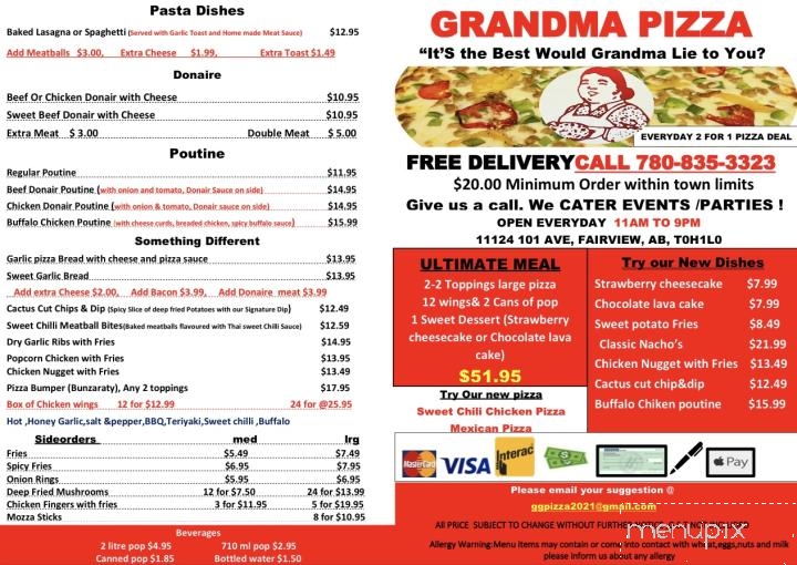 Grandma's Pizza - Fairview, AB menu_pic
