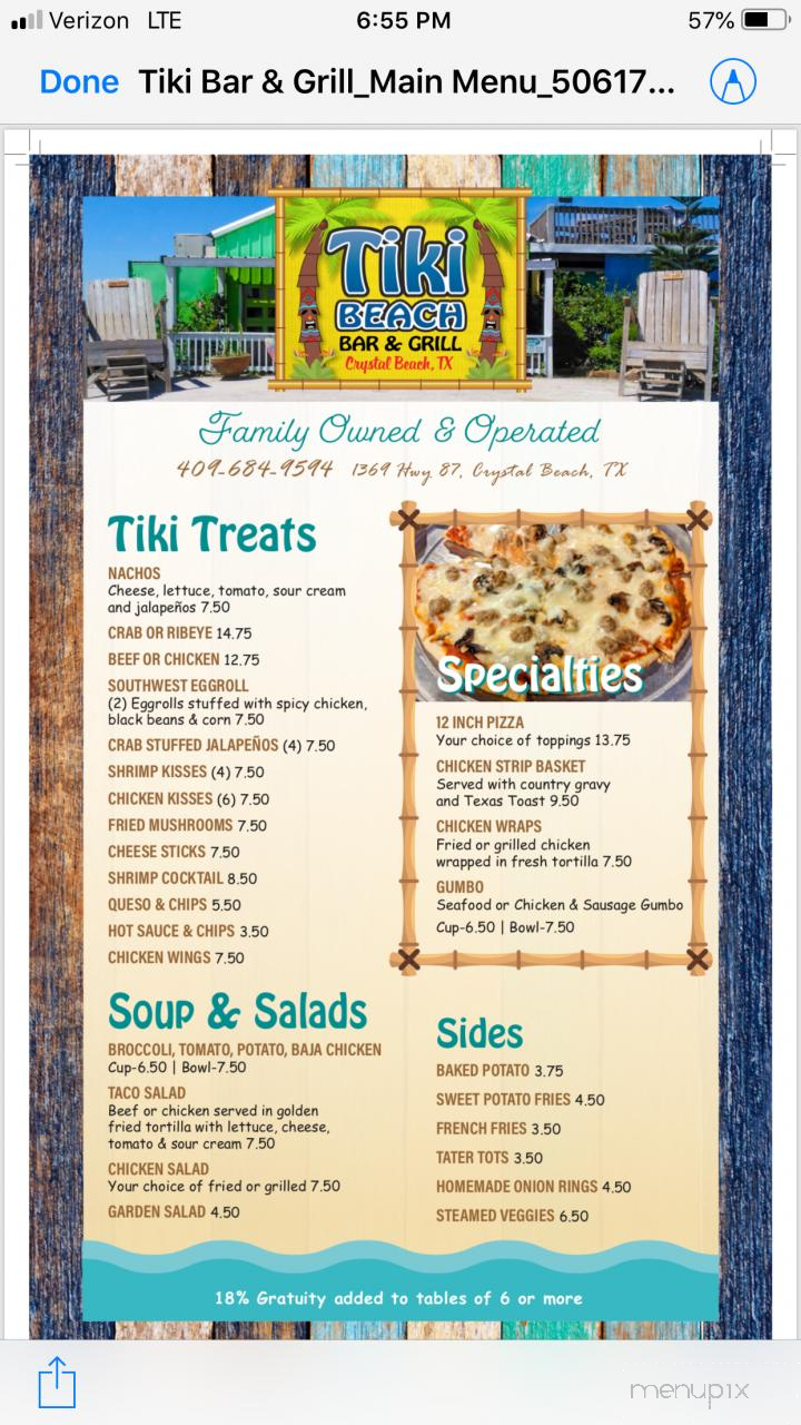 Tiki Beach Bar & Grill - Port Bolivar, TX menu_pic