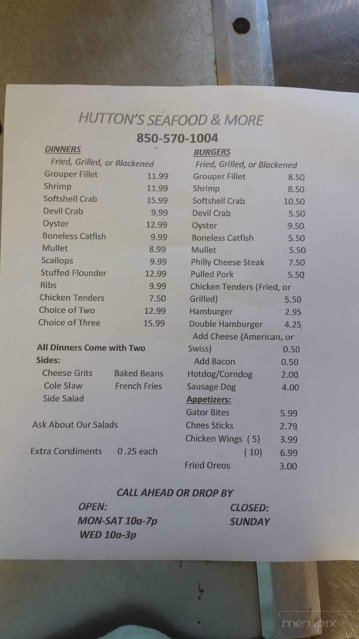 Hutton's Seafood More - Panacea, FL menu_pic